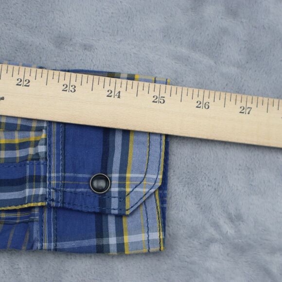 Real Tree Shirt Mens Small Blue Plaid Black Pearl Snap Button Up Dress Western - Picture 6 of 16